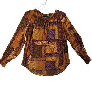 Jane + Delancey Boho Abstract Print Patchwork L Top Cottagecore Farmcore Western